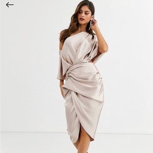 Off the shoulder drape asymmetrical dress